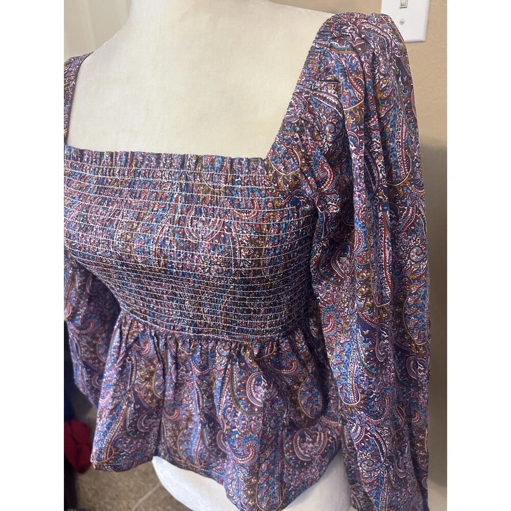 J. Crew Puff-sleeve Smocked Top Liberty® Tropical Prince print Romantic Women S